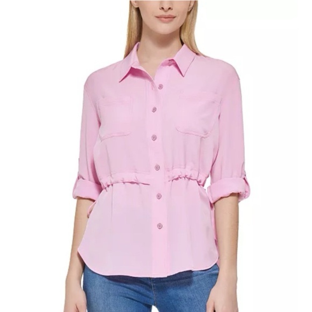 Karl Lagerfeld Paris Drawstring Waist Blouse Pink Size Medium